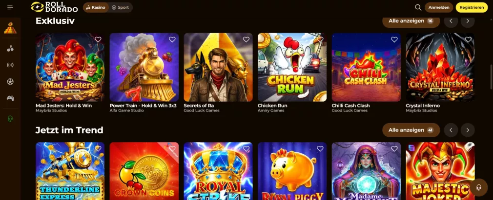 Rolldorado Casino Willkommensbonus 1.500 Euro plus 250 Freispiele